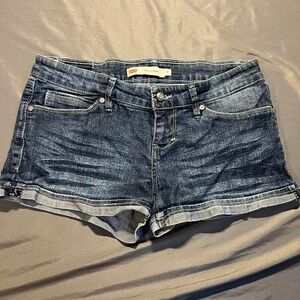 Levis Shorty Short Denim Shorts Womens 9 Dark Wash Blue Cuffed Back Flap Pockets